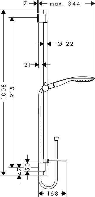 Душевой гарнитур со штангой 90см и мыльницей Raindance Select E Hansgrohe, хром арт. 27857000