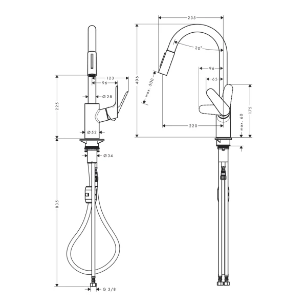 Смеситель для кухни, с вытяжным душем, Eco, Hansgrohe Focus M41, нержавеющая сталь арт. 31833800