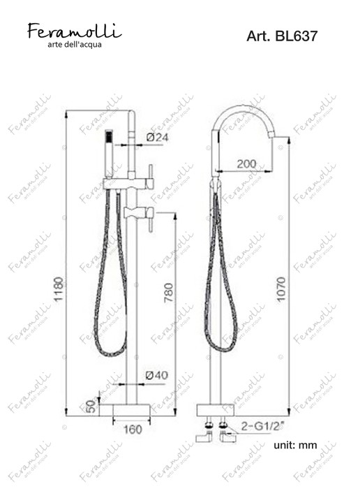 Смеситель для ванны отдельностоящий, черный, Ele Feramolli - BL637