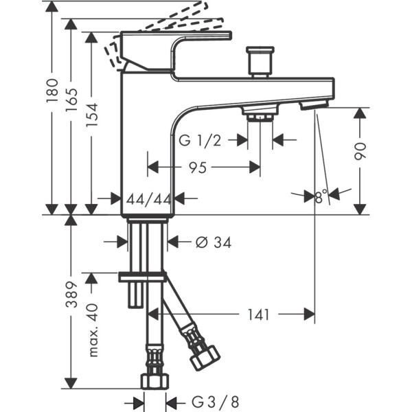 Смеситель для ванны Monotrou, 2 режима расхода воды, Hansgrohe Vernis Shape, хром арт. 71464000