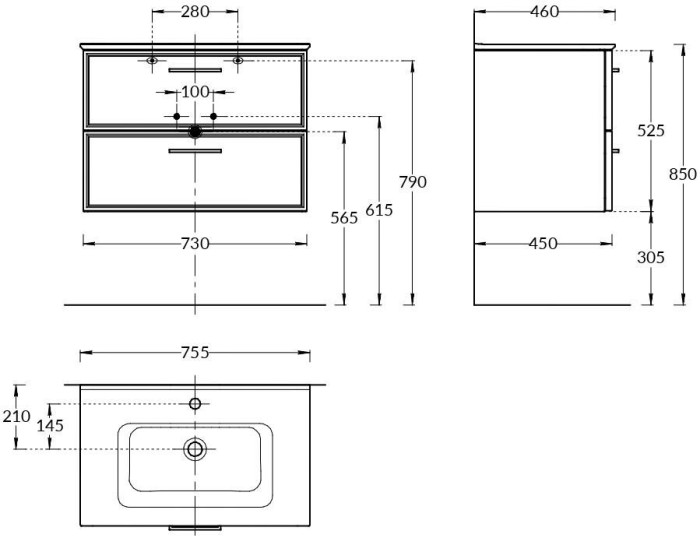 Тумба подвесная 75 см, 2 ящика, Piano classic Kerama Marazzi, синий - PIA.CL.75\BLU.M