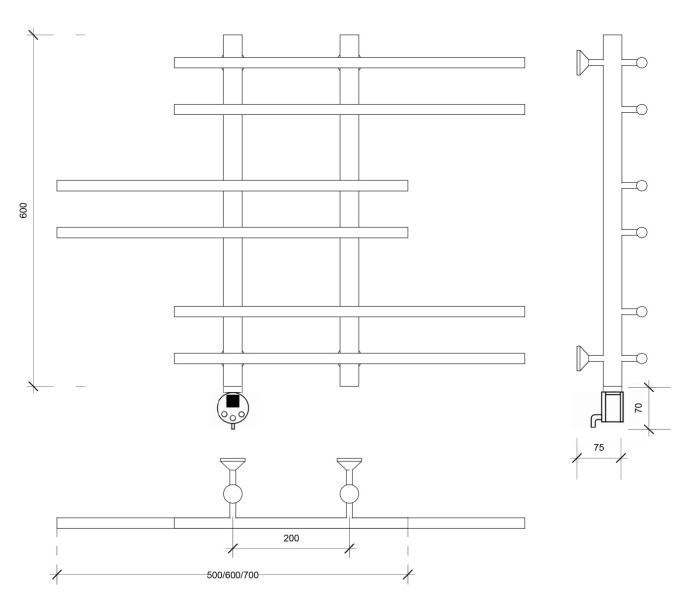 Полотенцесушитель электрический 60x50x60 Турин 6 (хром) Secado арт. 4603759407470