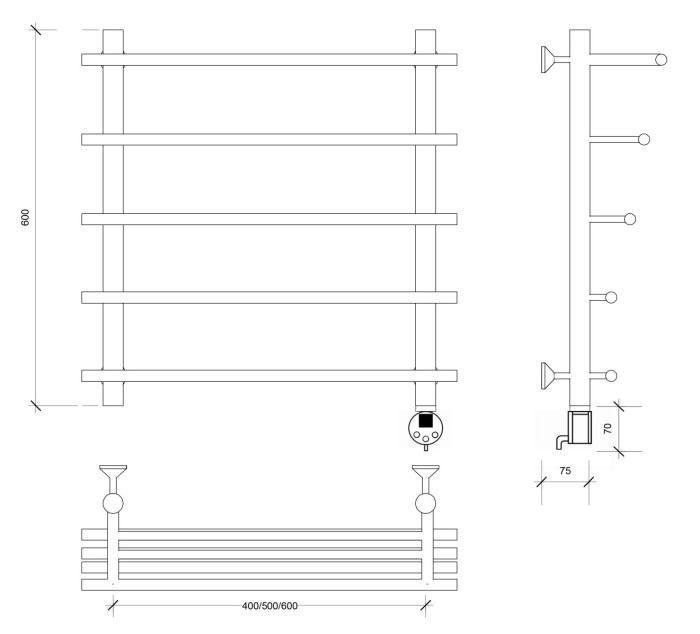 Полотенцесушитель электрический 60x50x60 Турин 6 (хром) Secado арт. 4603759407470