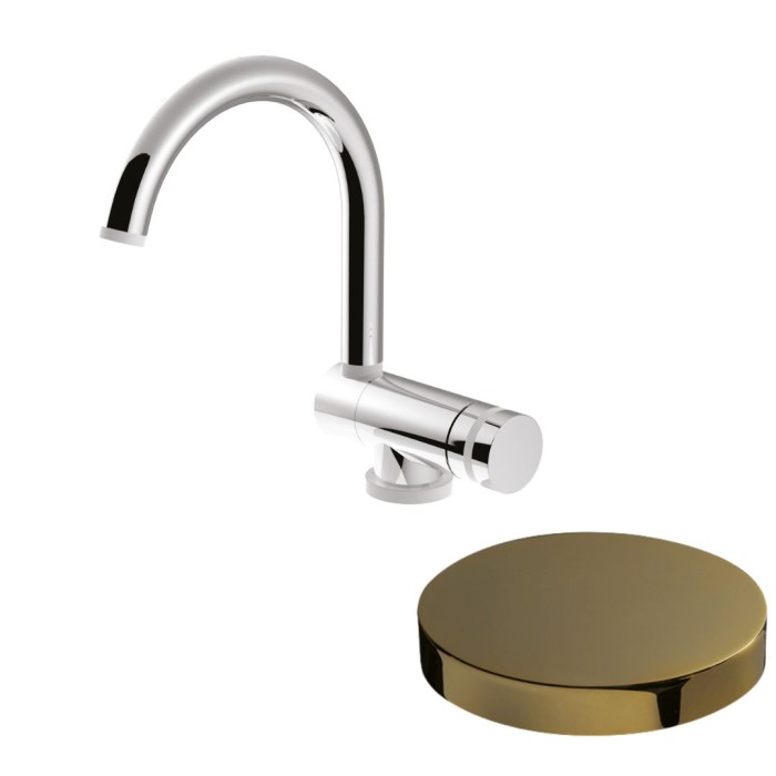 Смеситель для раковины, опускающийся и поворотный излив 17.6 см, без донного клапана, Giulini My ring, золото арт. MR0030/SCO