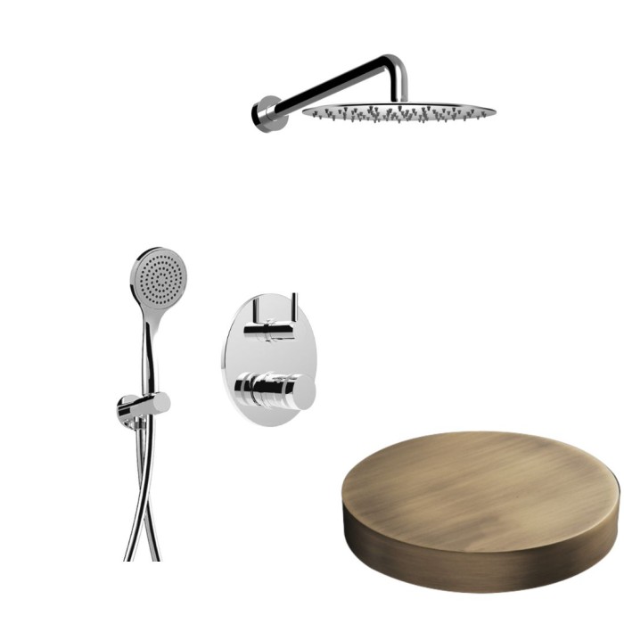 Встраиваемый душевой комплект на 2 режима, однорычажный, с поворотным переключателем, ручной душ, кронштейн, верхний душ d25 см, Giulini My ring, бронза матовая арт. MR0067BROP