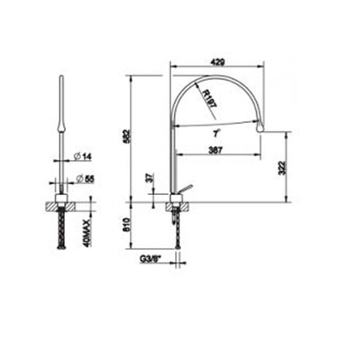 Смеситель для раковины на 1 отверстие, излив 387мм R=197, с фиксированным носиком, Gessi Goccia, хром арт. 33804#031