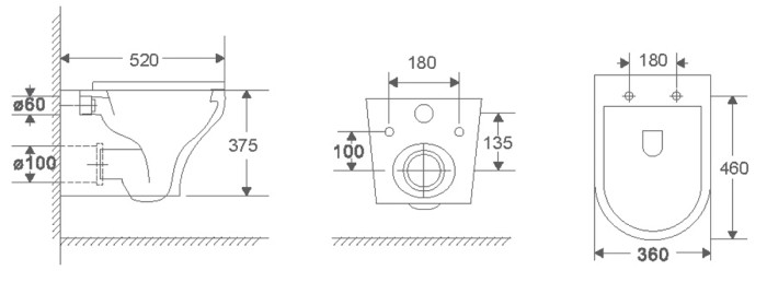 Подвесной унитаз 520х360х375 безободковый, быстросъемное сиденье микролифт, Azario PORTA арт. AZ-0064