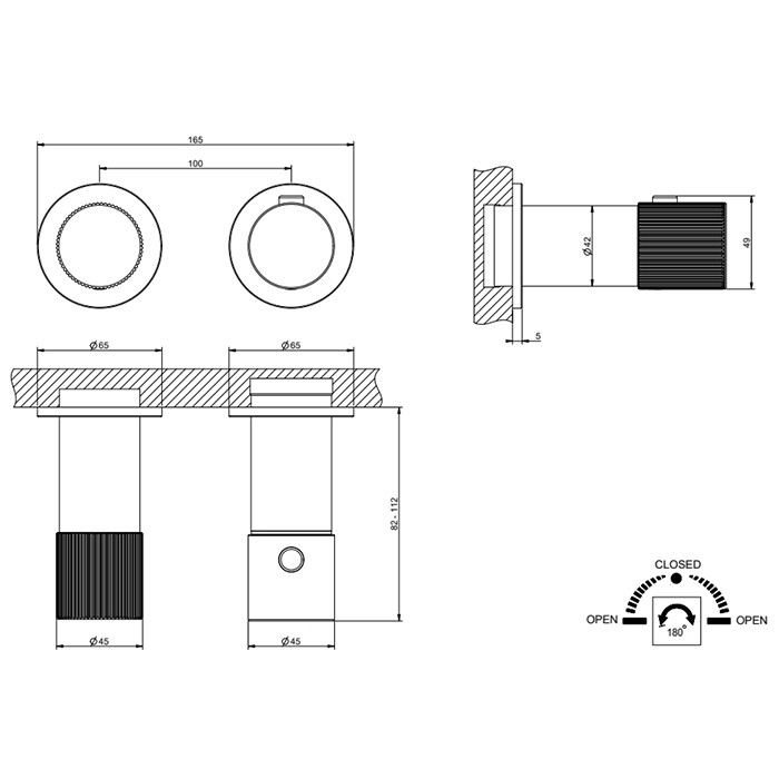 Смеситель для душа, встраиваемый, термостатический, с переключателем на 2 положения, Gessi Habito Rigato, black metal pvd арт. 70534#706