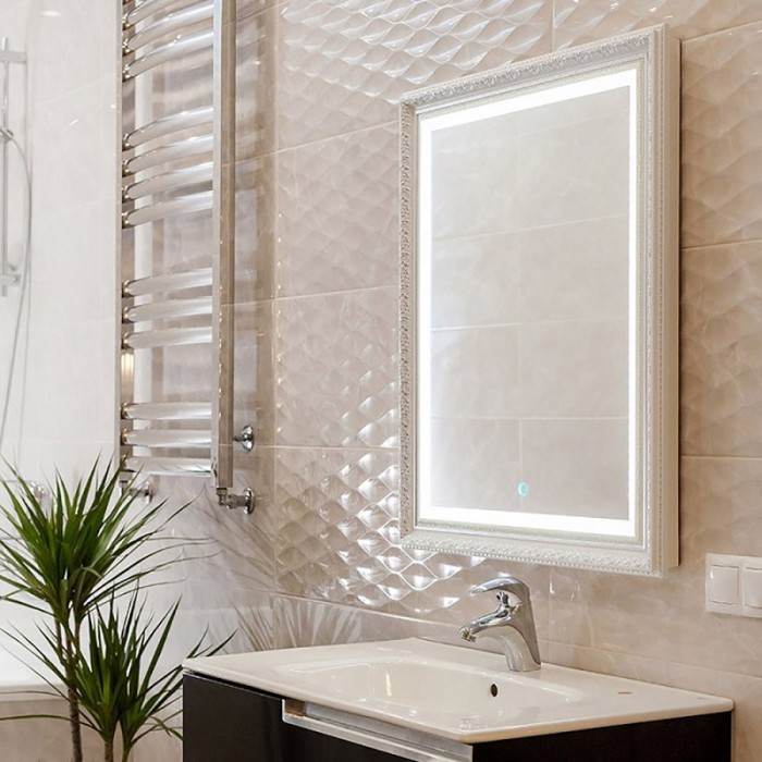 Зеркало LED 630х780 серебро, c подсветкой и диммером, сенсорный выключатель, Azario Марсель - ФР-00000910