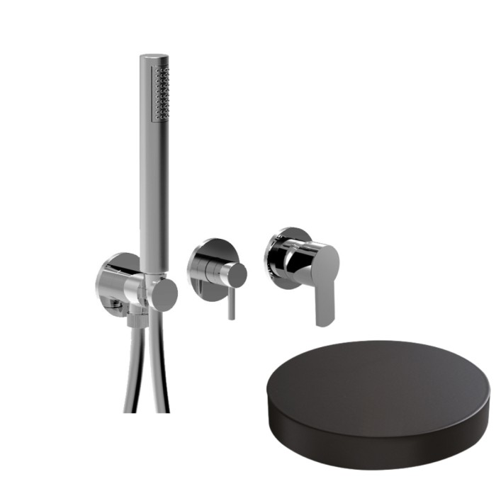 Внешняя часть встраиваемого смесителя для душа на 2 режима, однорычажный, поворотный переключатель, ручной душ + 1 доп. вывод воды, Giulini Surf, черный матовый арт. 58X5301EPNO