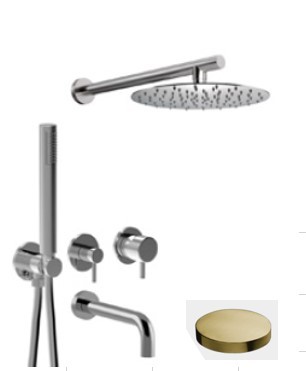 Внешняя часть встраиваемого однорычажного душевого набораGiulini, поворотный переключатель, душевой набор, настенный излив, настенный кронштейн, душевая головка из d250, Giulini My future, золото матовое арт. 5993EPOSP