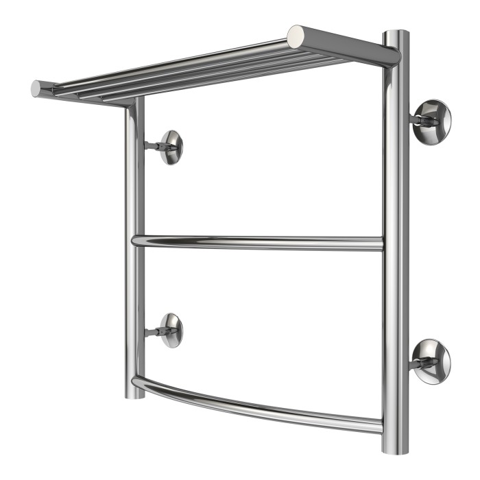 Полотенцесушитель водяной 500/500 с полкой, 2 секции, нижнее/диагональное подключение, 1/2", хром, Verona Azario - AZ04155P