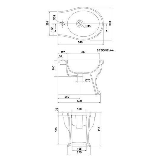 Напольное биде с одним отверстием цвет белый, Scarabeo Castellana - 5307