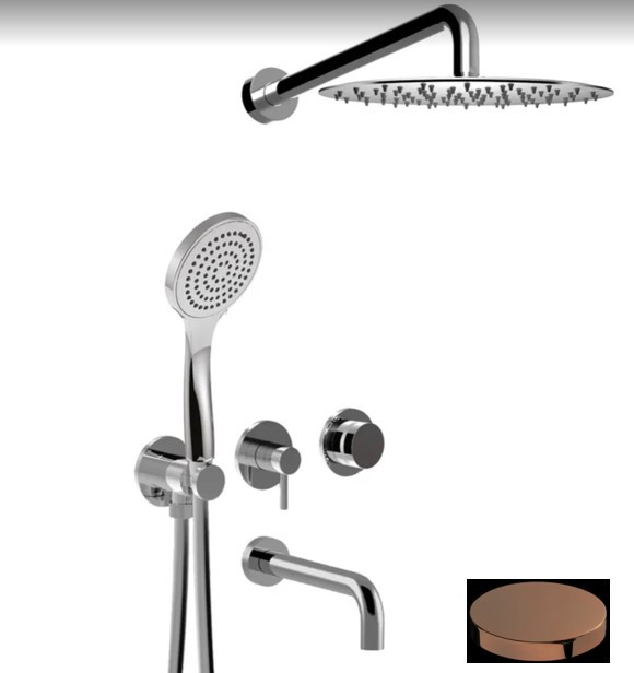 Встраиваемый душевой комплект на 3 режима, однорычажный, с поворотным переключателем, ручной душ, излив, кронштейн, верхний душ d25 см, Giulini My ring, золото розовое арт. MR0093EPRG