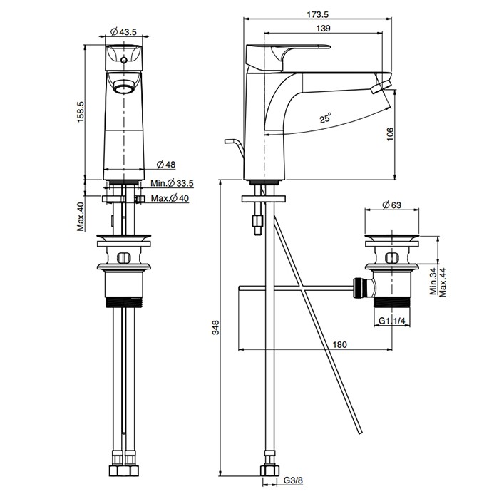 Fima Carlo Frattini Смеситель для раковины, на 1 отв., с донным клапаном, Serie 22, F3831LNS.1.ES цвет: черный