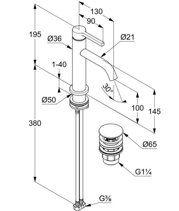 Однорычажный смеситель на умывальник 100 мм, матовый, nova fonte pura Kludi, белый матовый - 202895315
