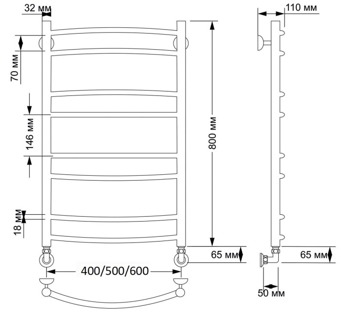 Полотенцесушитель водяной латунный 60x80 Милан 2 (бронза) Secado арт. 4603777459574