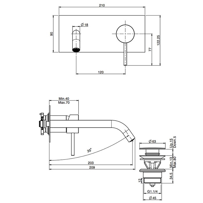 Fima Carlo Frattini Cмеситель для раковины, встраиваемый, излив: 20см., Spillo Up, F3051WLX5OR цвет: золото