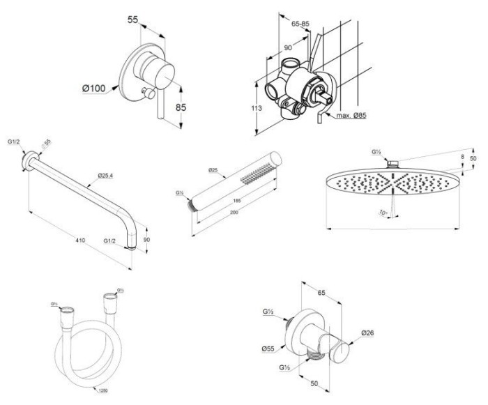 Душевой комплект со смесителем для душа, bozz Kludi, брашированное золото - 38736n076