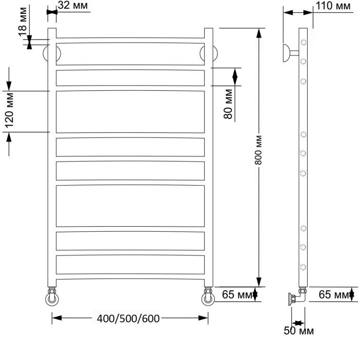 Полотенцесушитель водяной латунный 40x80 Триада 3 (бронза) Secado арт. 4603777468798