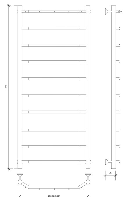 Полотенцесушитель водяной 120x50 Агата 1 К (черный) Secado арт. 4673739223048