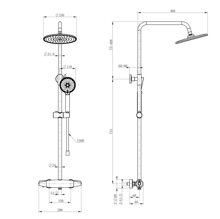 Душевая система с термостатом, Wonzon & Woghand Capsule, WW-B3031-A-CR цвет: хром