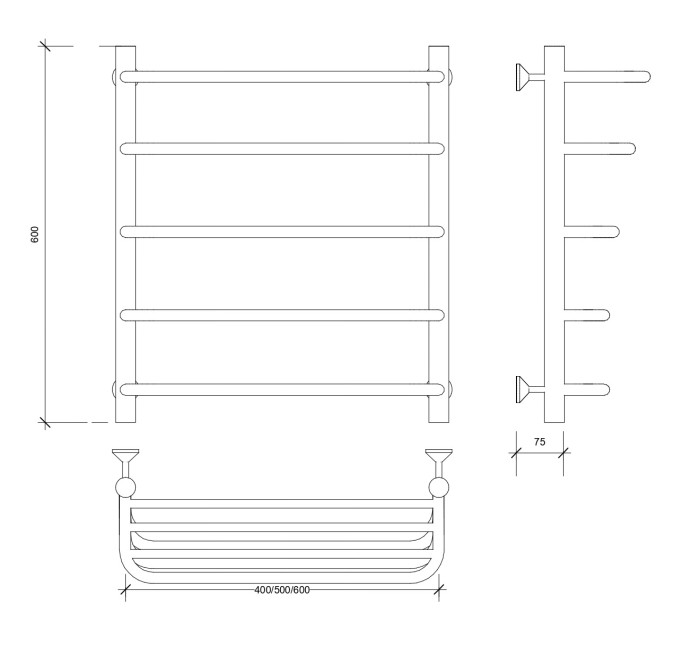 Полотенцесушитель водяной 60x40 Мерида 2 СП (черный) Secado арт. 4673739225622
