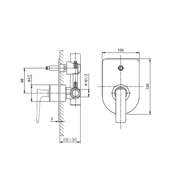 Смеситель для ванны встраиваемый, Wonzon & Woghand Shark, WW-483700-CR цвет: хром