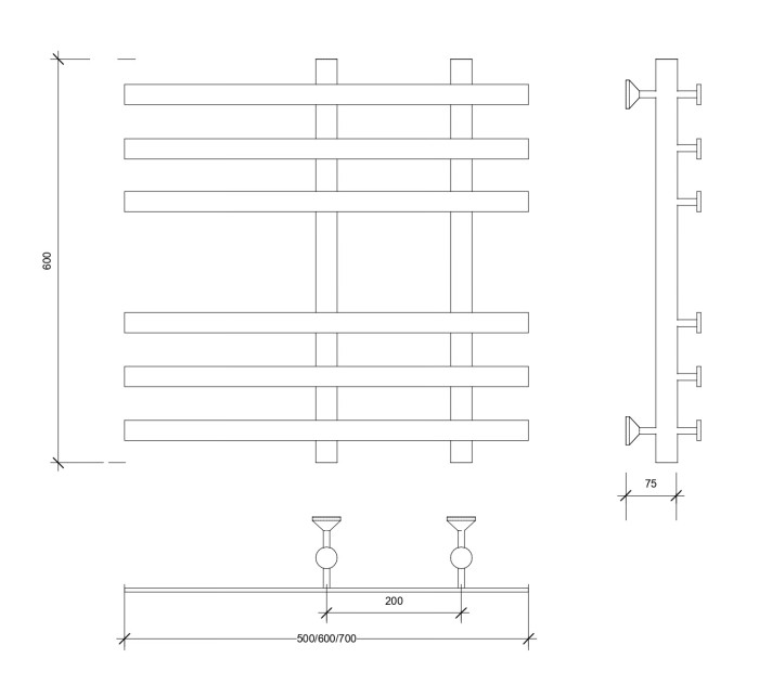 Полотенцесушитель водяной 60x20x70 Понтида 3 (черный) Secado арт. 4673739227626