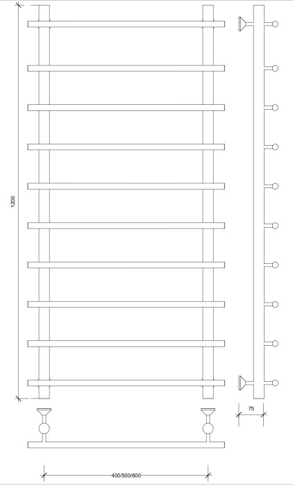 Полотенцесушитель водяной 120x70 Турин 1 СП (черный) Secado арт. 4673739229637