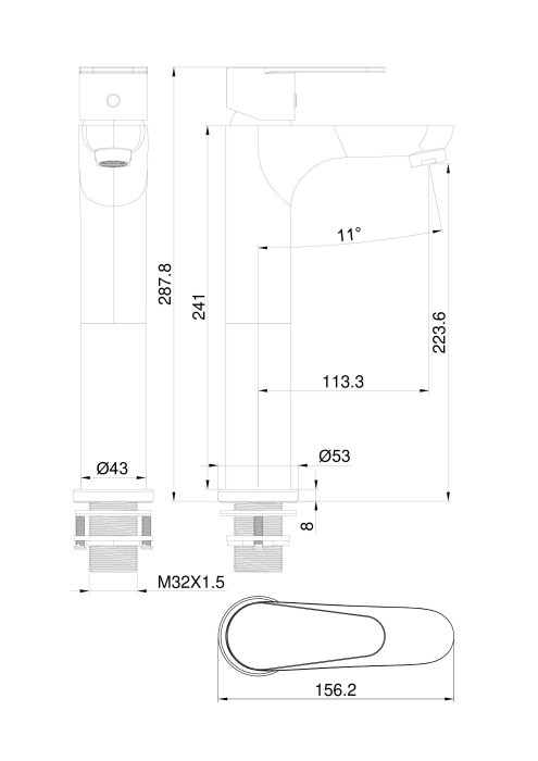 Смеситель для раковины высокий, Wonzon & Woghand Alfa, WW-A40232-BG цвет: золото