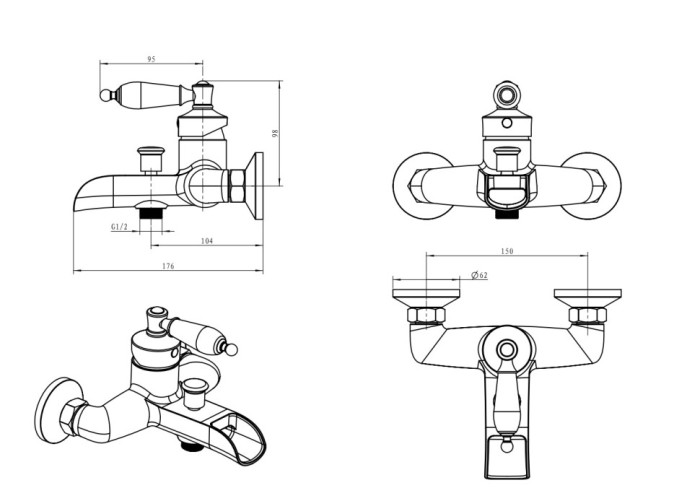 Смеситель для ванны chrome с черным swarovski, Boheme Vogue - 223-BSW