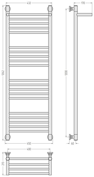 Сунержа Водяной полотенцесушитель 1200x400, Богема+ с 1 полкой, 31-0223-1240 цвет: матовый чёрный