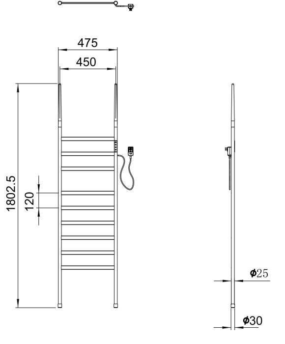 Полотенцесушитель электрический напольный, Wonzon & Woghand Bremen, WW-A207-GM цвет: графит