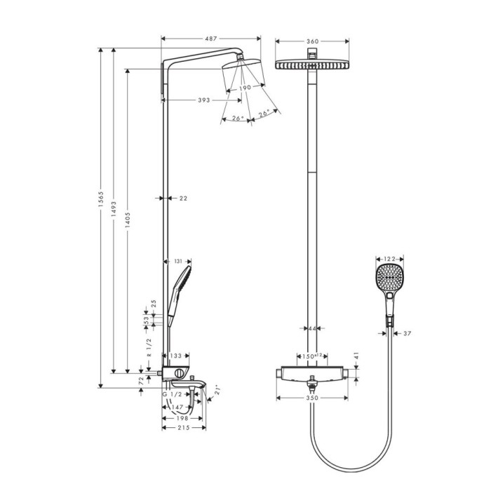 Душевая система с термостатом для ванны Raindance E Hansgrohe, хром арт. 27113000