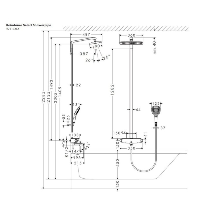 Душевая система с термостатом для ванны Raindance E Hansgrohe, хром арт. 27113000