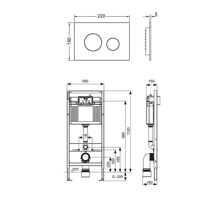 Комплект для установки подвесного унитаза, с панелью смыва белая глянцевая, base TECE арт. K440920