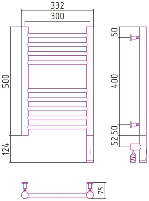 Сунержа Электрический полотенцесушитель 500x300, Богема 3.0, 071-5805-5030 цвет: сатин