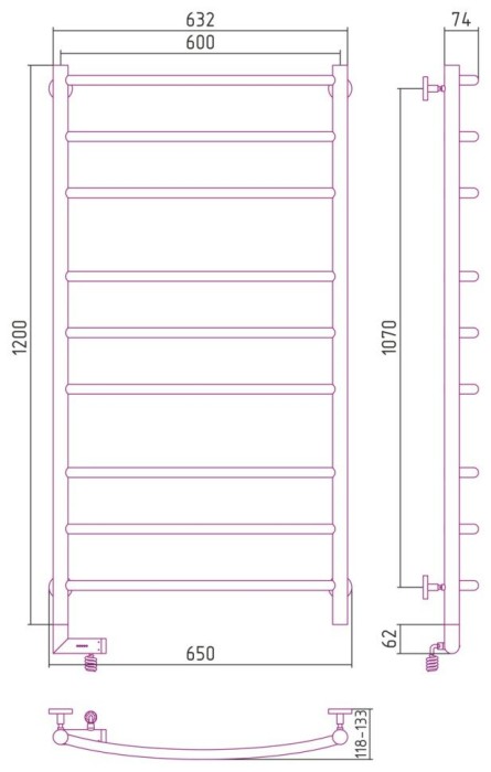 Сунержа Электрический полотенцесушитель 1000x300, Галант 2.0, 00-5200-1260 цвет: без покрытия