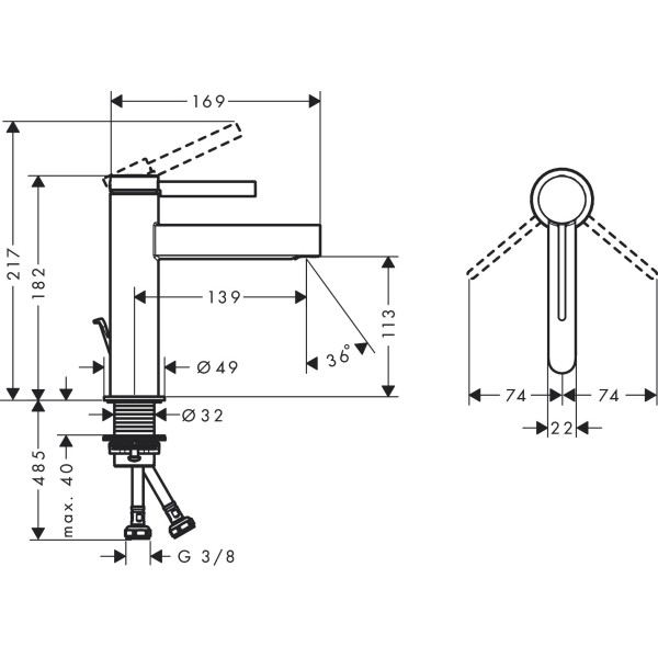 Смеситель для раковины со сливным гарнитуром, Hansgrohe Finoris, хром арт. 76020000