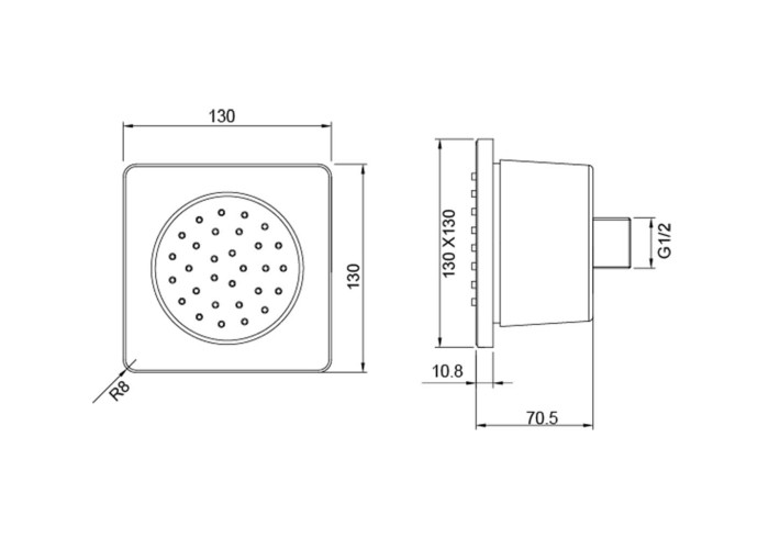 Боковая форсунка 130x130, Aquatek, хром арт. AQ2099CR