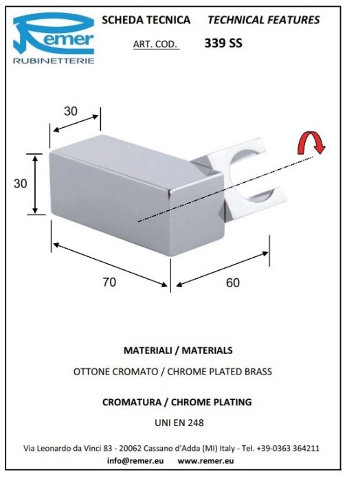 Держатель ручного душа черный матовый, Remer, внешнего монтажа 339SSNO