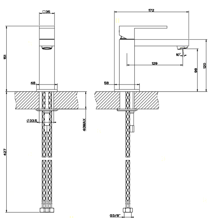 Смеситель для раковины на 1 отверстие, без донного клапана, Gessi Rettangolo, хром арт. 20002#031
