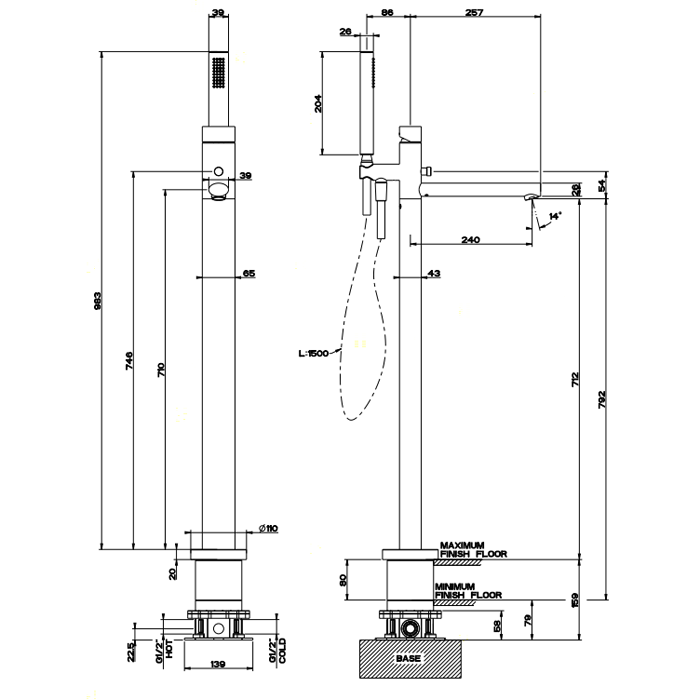 Напольный смеситель для ванны с ручным душем (без встраиваемой части), Gessi Ovale, хром арт. 24964#031