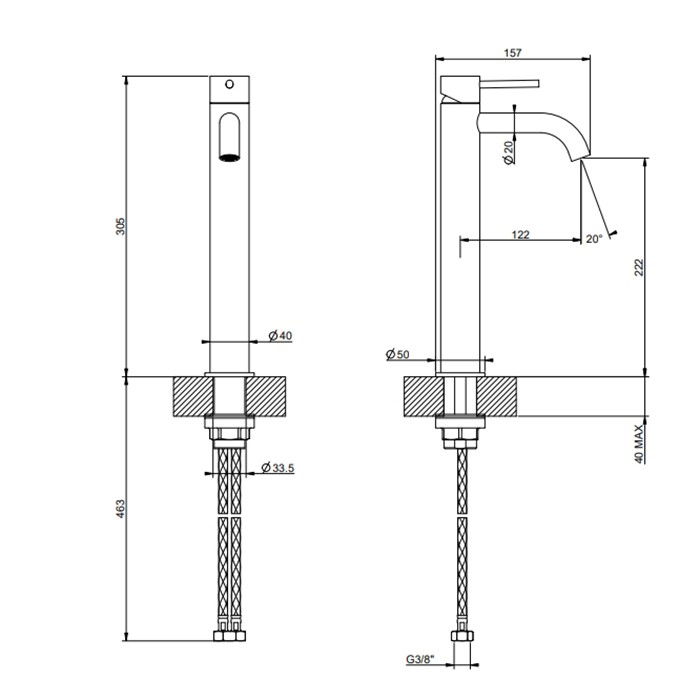 Смеситель для раковины, на 1 отв., высокий h=30.5см, без донного клапана, излив 12.3см, Gessi 316, black xl арт. 54009#299