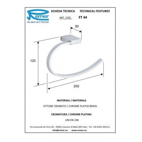 Полотенцедержатель хром глянцевый, Remer Flat, FT44CR