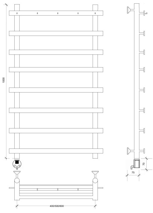 Полотенцесушитель электрический 100x60 Понтида 1 К Secado арт. 4673739239421