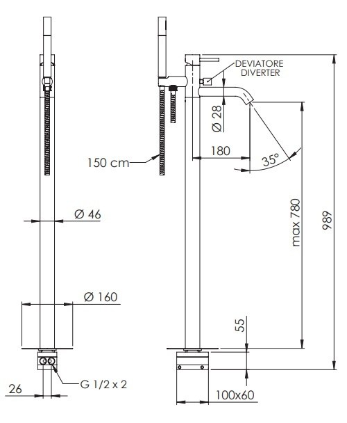 Смеситель для ванны бронза глянцевый, Remer X Style, скрытого монтажа X08VO