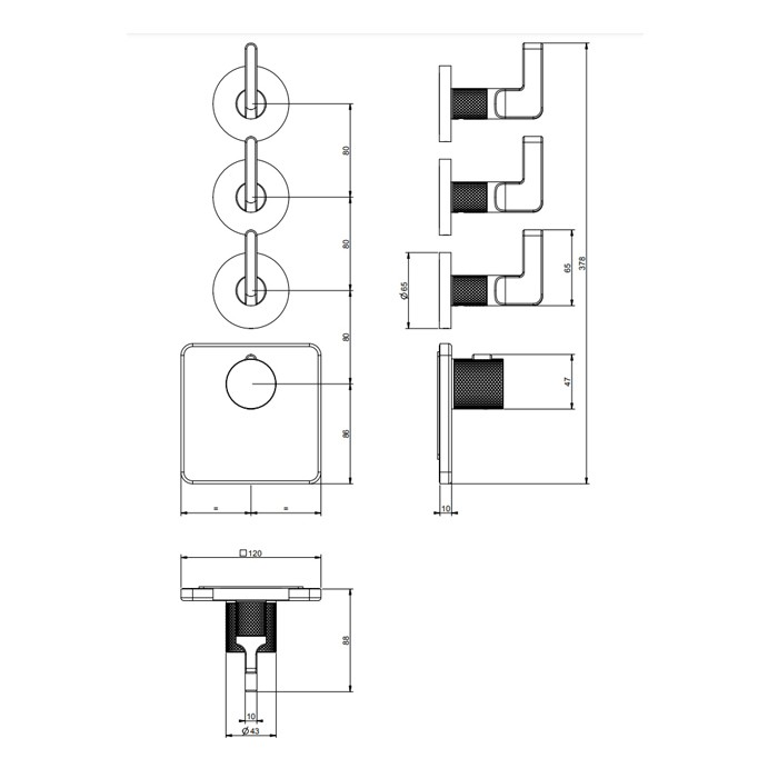 Встраиваемый термостатический смеситель на 2 источника, резьба 3/4" (внешние части), Gessi Inciso, nero xl арт. 58216#299
