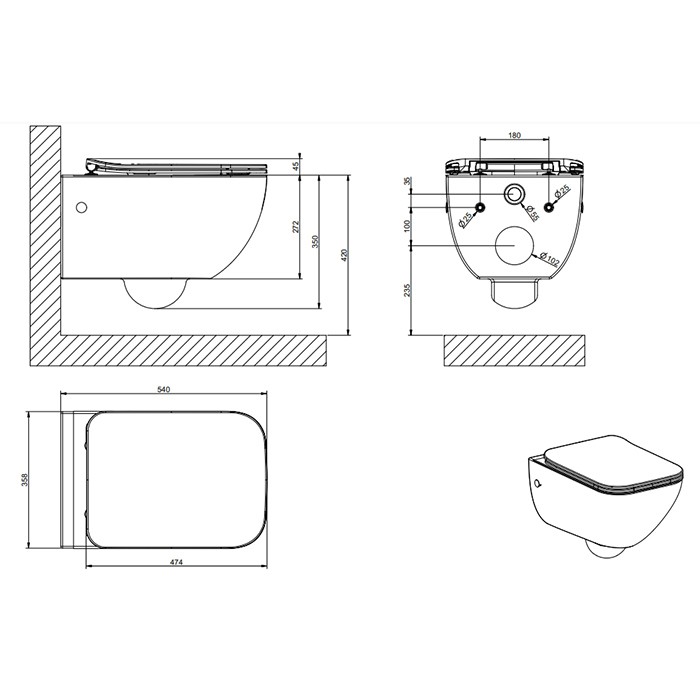 Унитаз подвесной 47.4х35.8х35см, с сиденьем микролифт, с сифоном, Gessi Origini, белый/хром арт. 39118#518